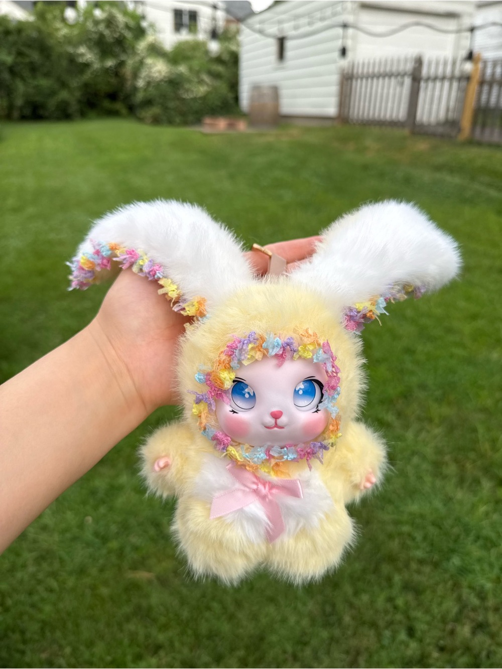 Cute Yellow Bunny Plush Keychain with Pink Bow and trim-Backpack Charm for kids